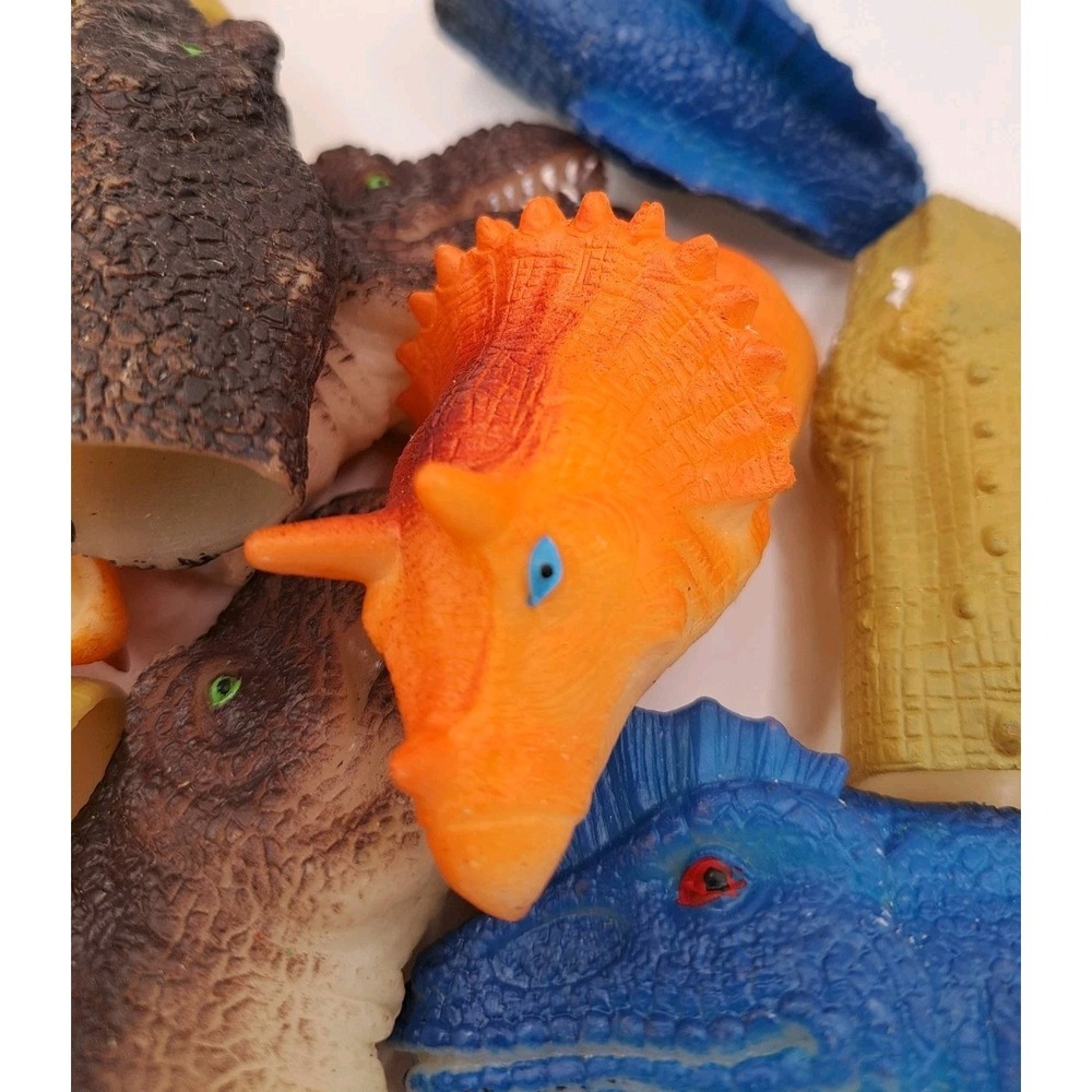 Set Of 11 Realistic Vinyl Dinosaur Head Finger Puppets